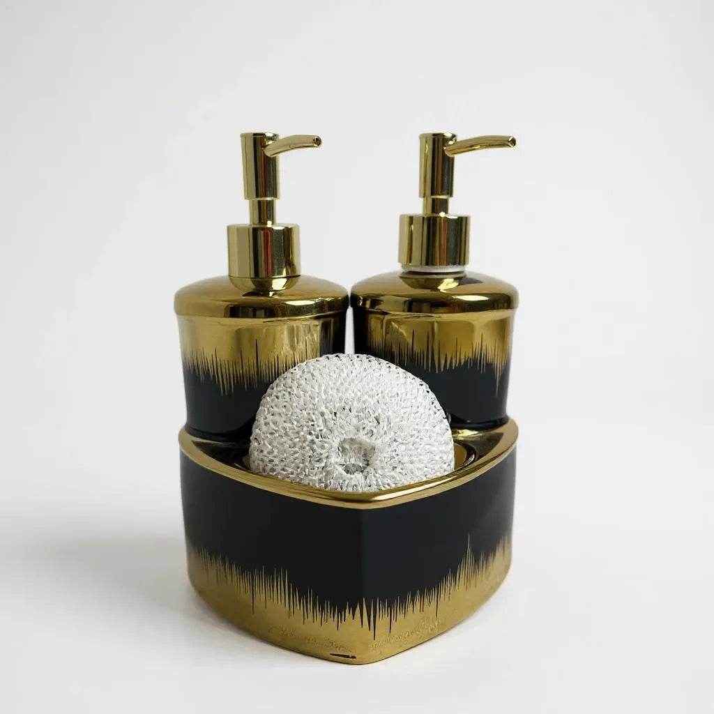 Jogo para Banheiro Cerâmica Branco com Dourado Alidolado - Alidolado