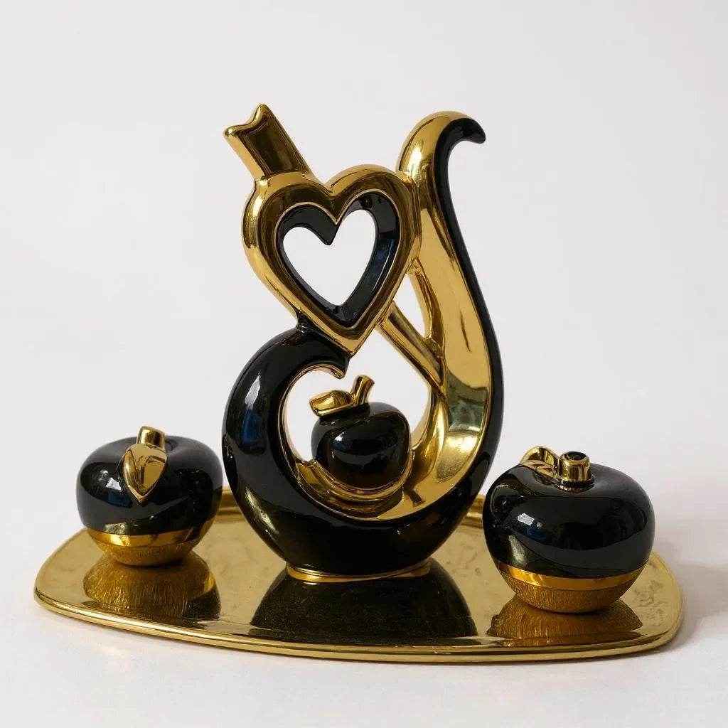 Conjunto Decorativo com Maçãs e Coração Dourado Preto Alidolado - Alidolado