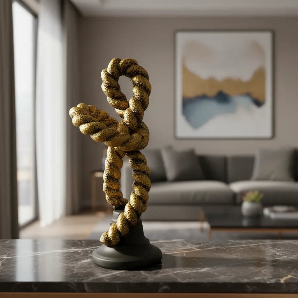Escultura Decorativa Abstrata Espiral Moderna Dourada em Resina