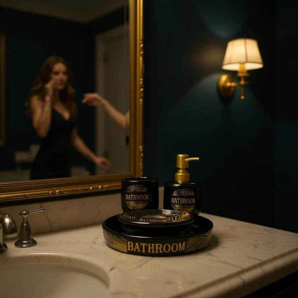 Jogo para Banheiro Cerâmica Branco com Dourado Alidolado - Alidolado