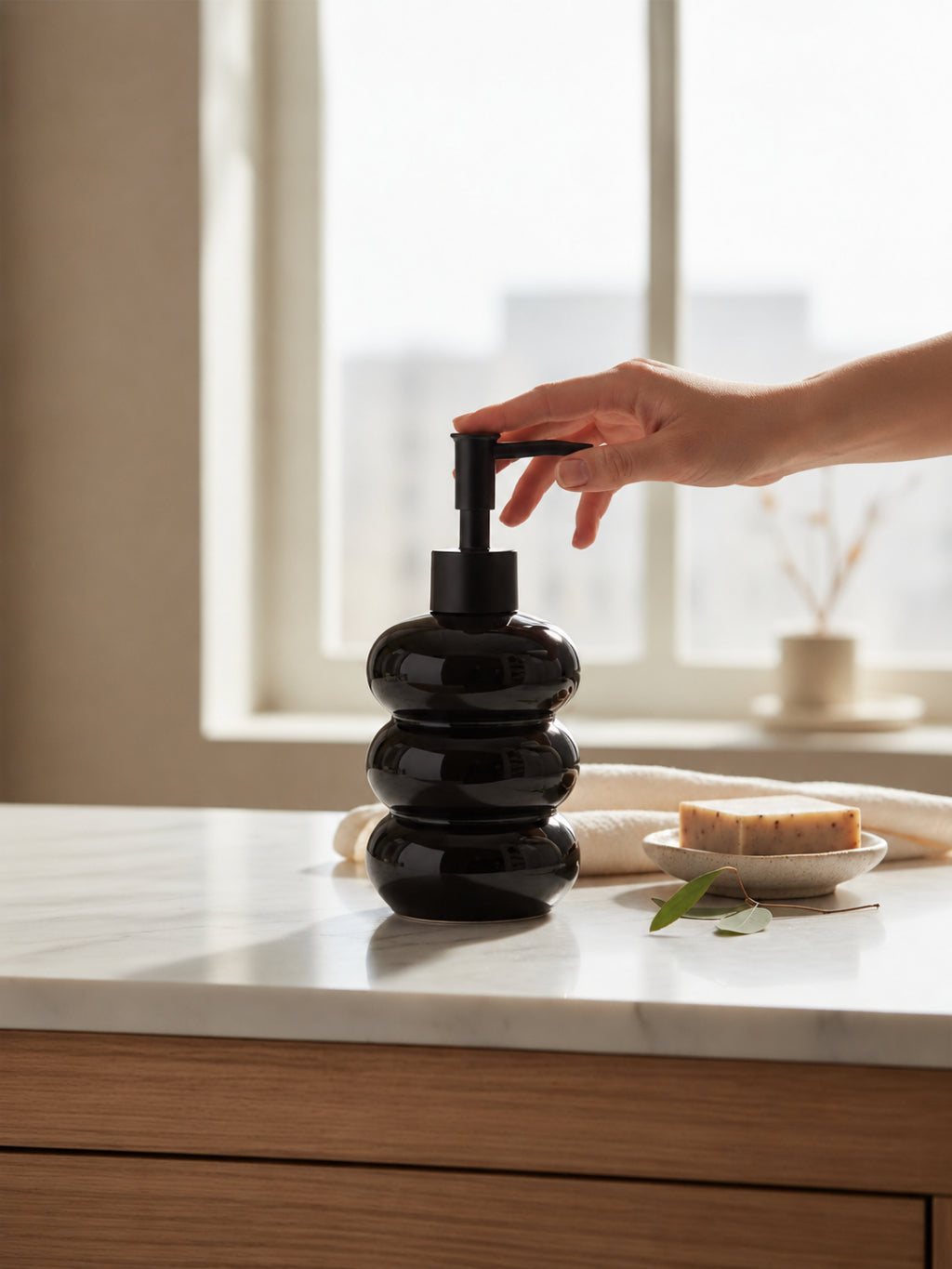 PAR de Dispensers de Sabonete Vidro Estilo Bolha Bico Preto Fosco