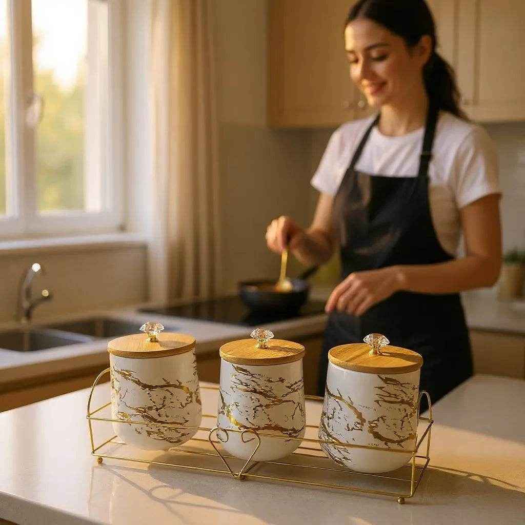 Conjunto de Cerâmica Branco com Detalhes em Madeira Alidolado - Alidolado