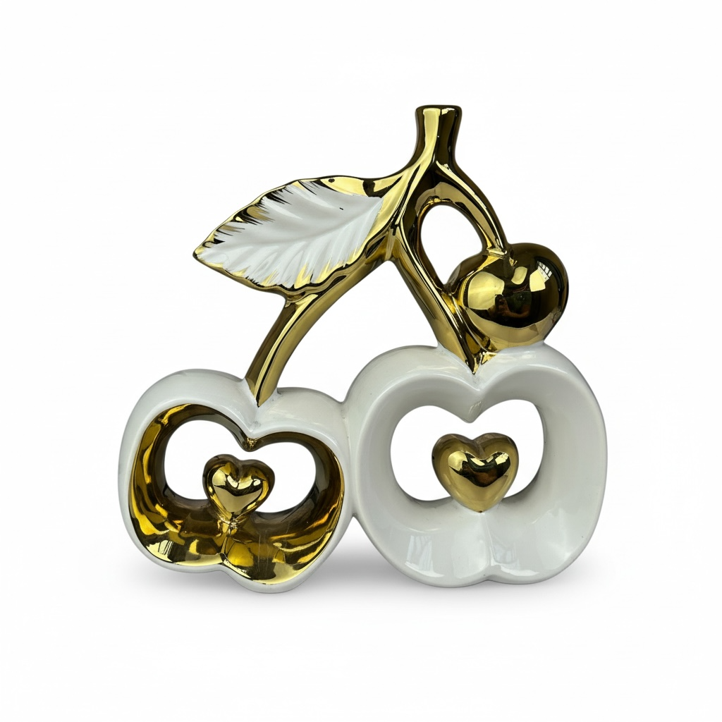 Escultura Cerejas Decorativas Cerâmica Brancas