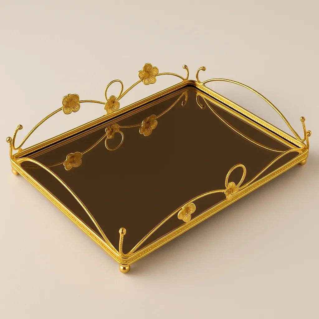 Bandeja de Vidro com Estrutura Dourada Média Alidolado - Alidolado