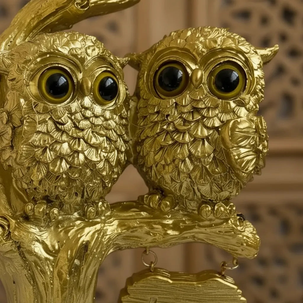 Escultura Decorativa Corujas do Amor na Árvore em Resina