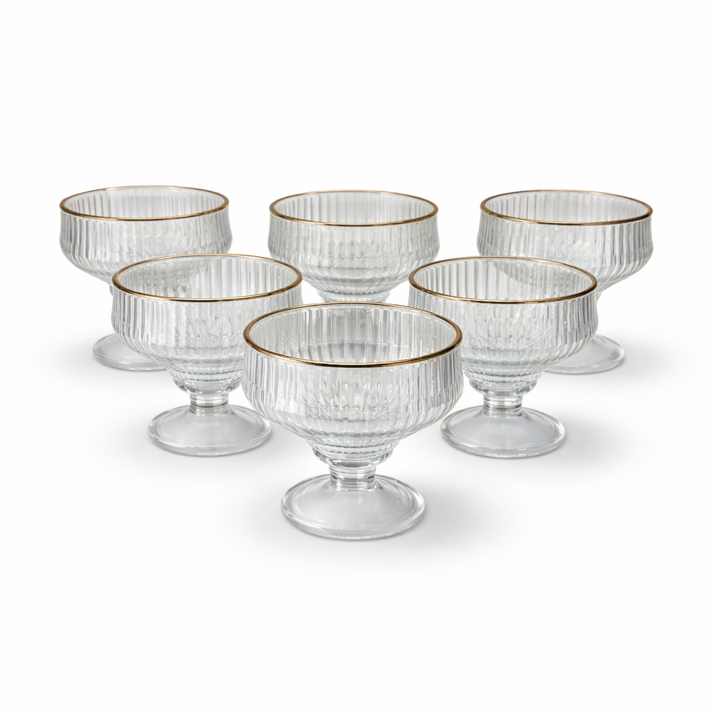 Taça de Sobremesa de Vidro com Borda Dourada 285ml 6 Peças