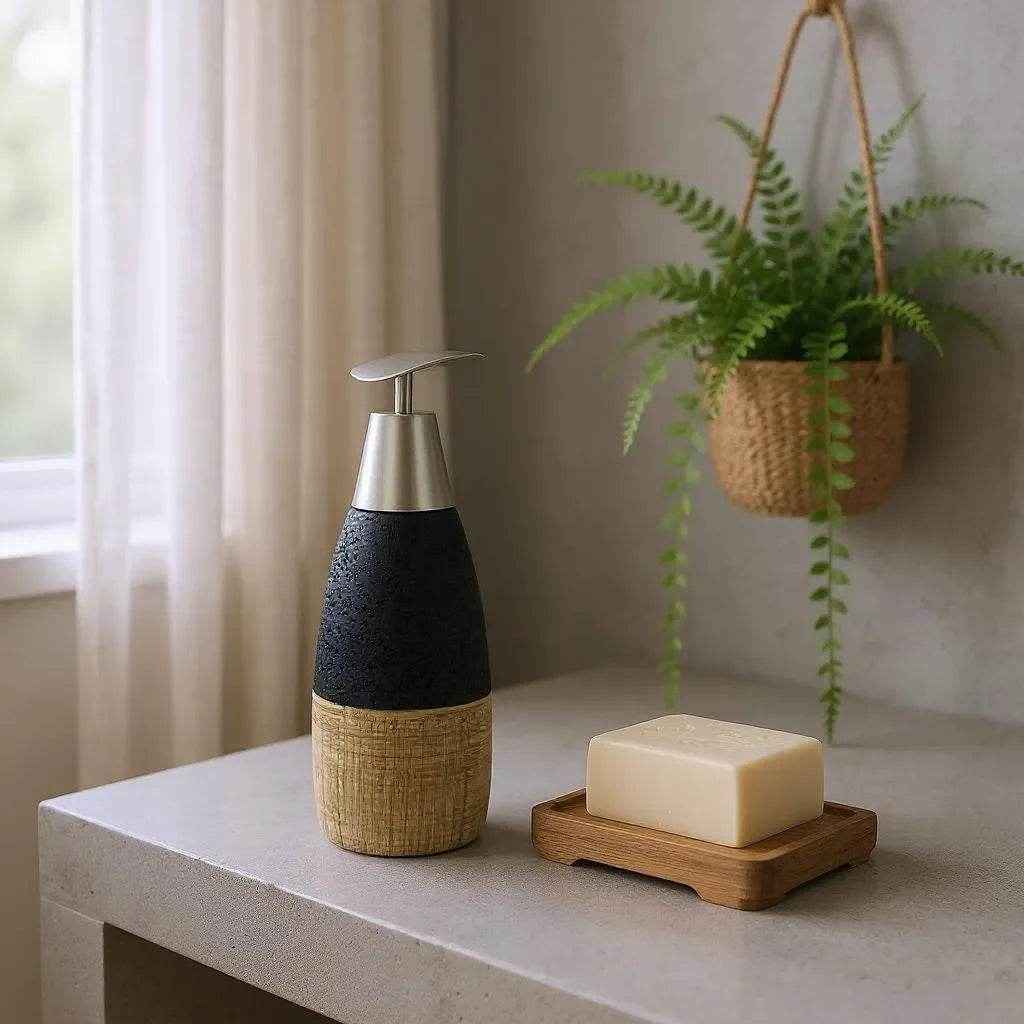 Dispenser de Cerâmica Cinza com Marrom Alidolado - Alidolado