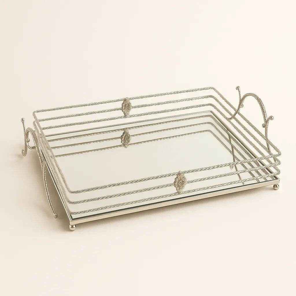 Bandeja de Vidro com Estrutura Prateada Alidolado - Alidolado