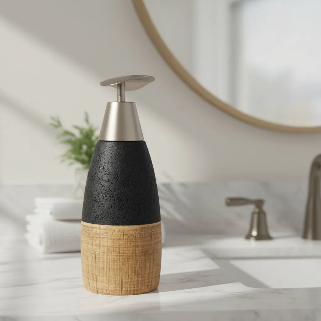 Dispenser de Cerâmica Cinza com Marrom Alidolado