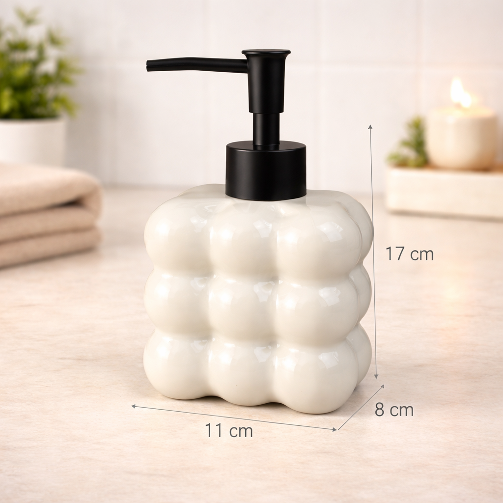 Dispenser de Vidro Preto Bolha com Bico Preto Fosco