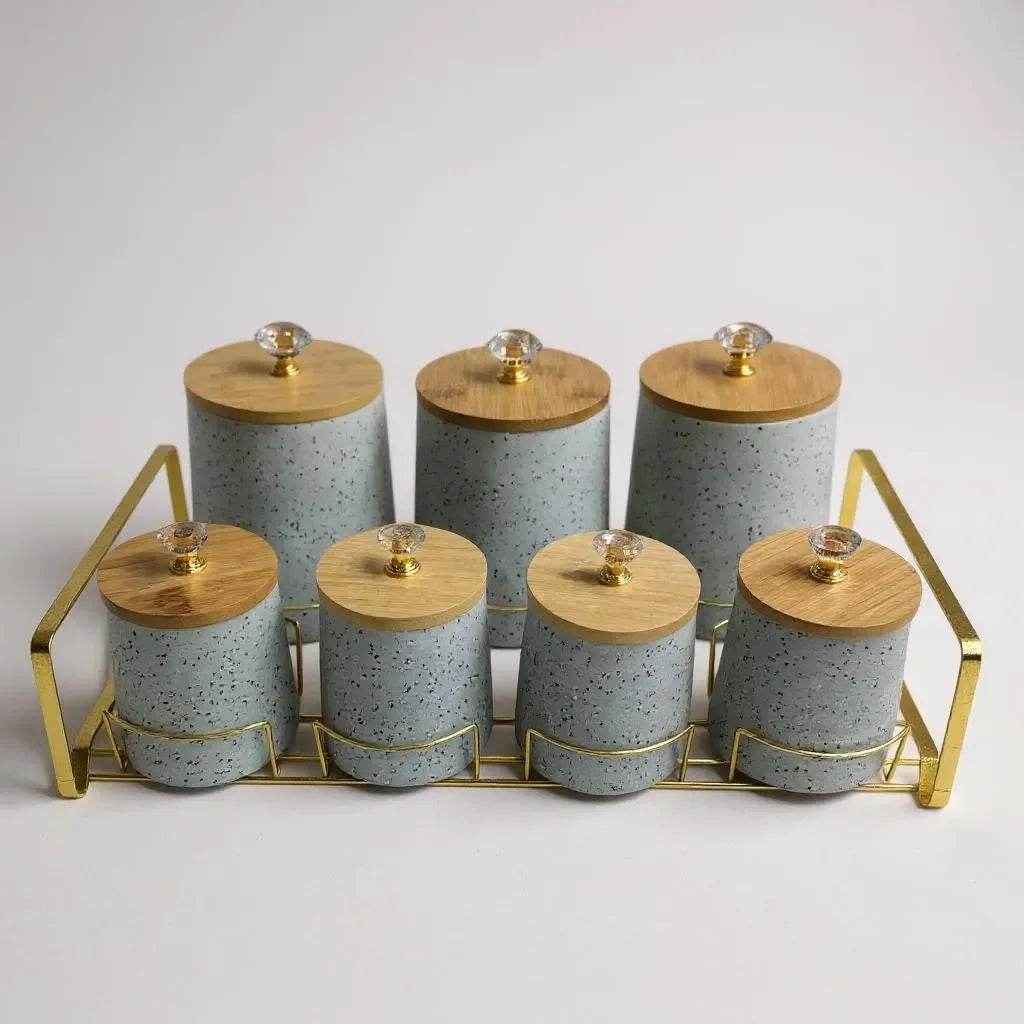 Conjunto de Cerâmica Azul com Bandeja de Madeira Alidolado - Alidolado