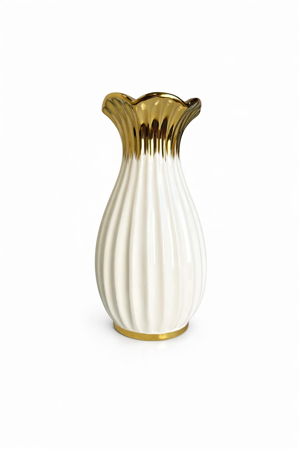 Vaso Decorativo em Cerâmica Branco com Detalhes Dourados