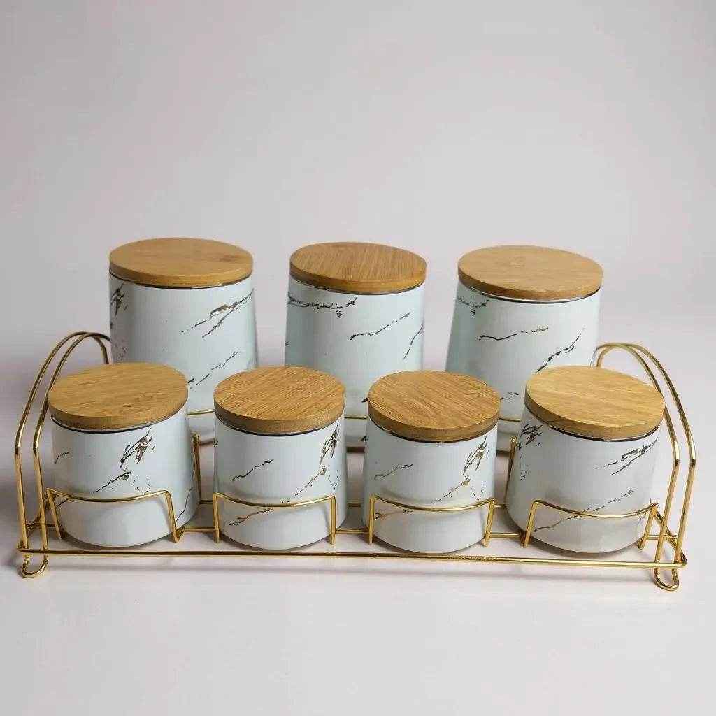 Conjunto de Cerâmica Branco com Tampas e Bandeja Alidolado - Alidolado