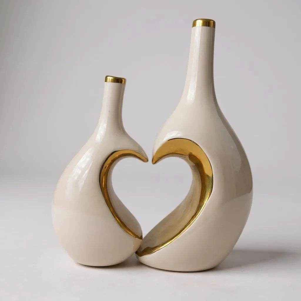 Conjunto de Vasos Decorativos com Coração Dourado Branco e Preto Alidolado - Alidolado