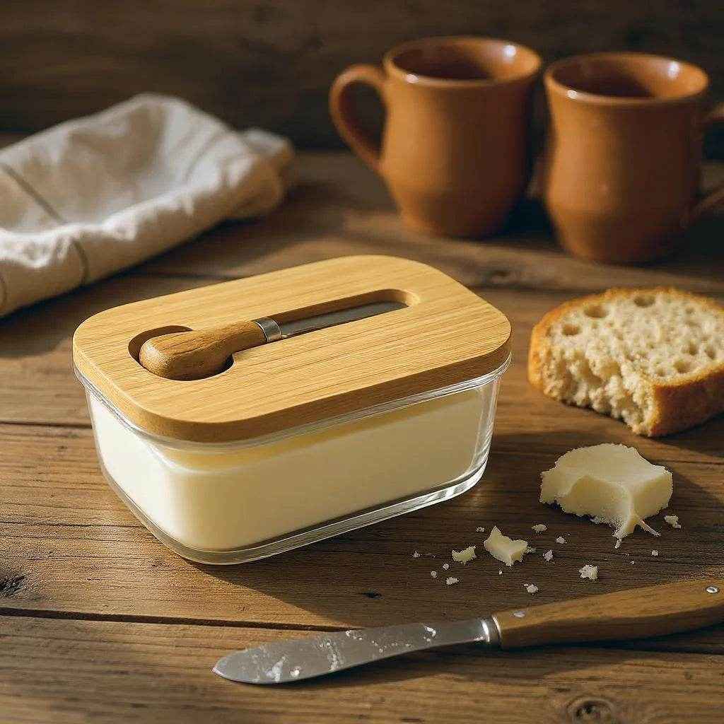 Manteigueira de Vidro com Tampa e Faca de Bambu Alidolado - Alidolado