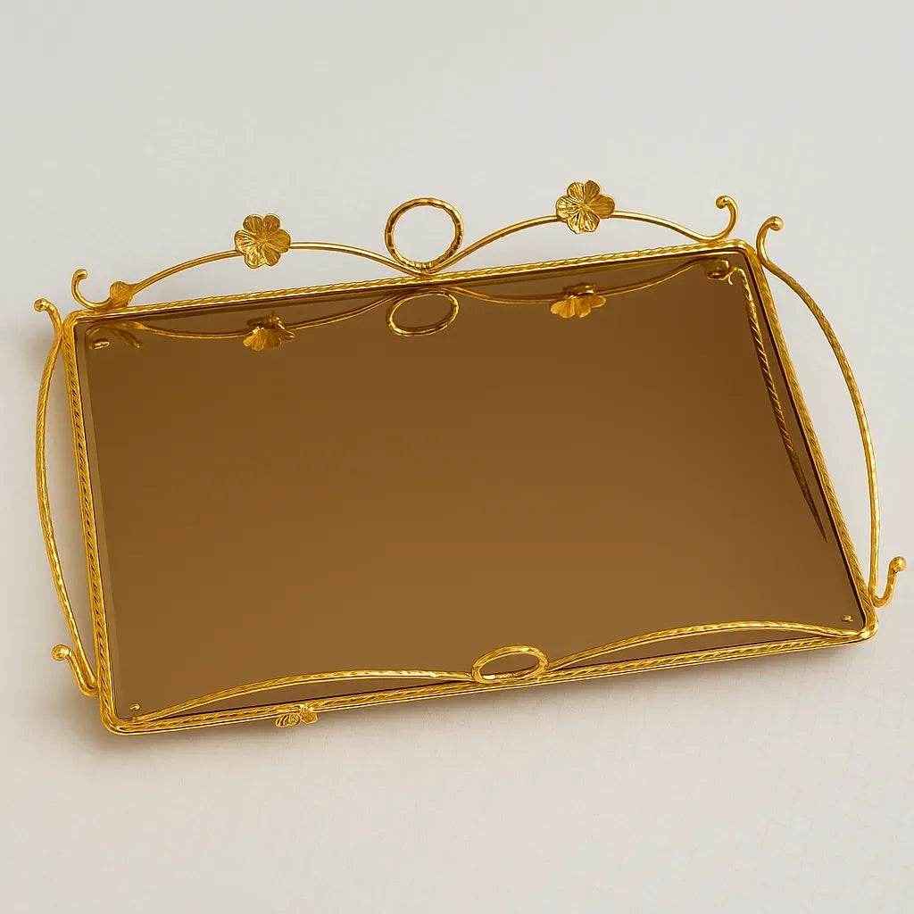 Bandeja de Vidro com Estrutura Dourada Média Alidolado - Alidolado