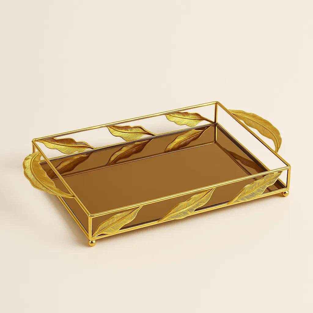 Bandeja de Vidro com Estrutura Dourada Alidolado - Alidolado