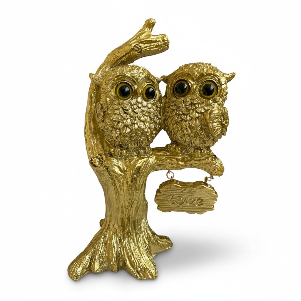Escultura Decorativa Corujas do Amor na Árvore em Resina