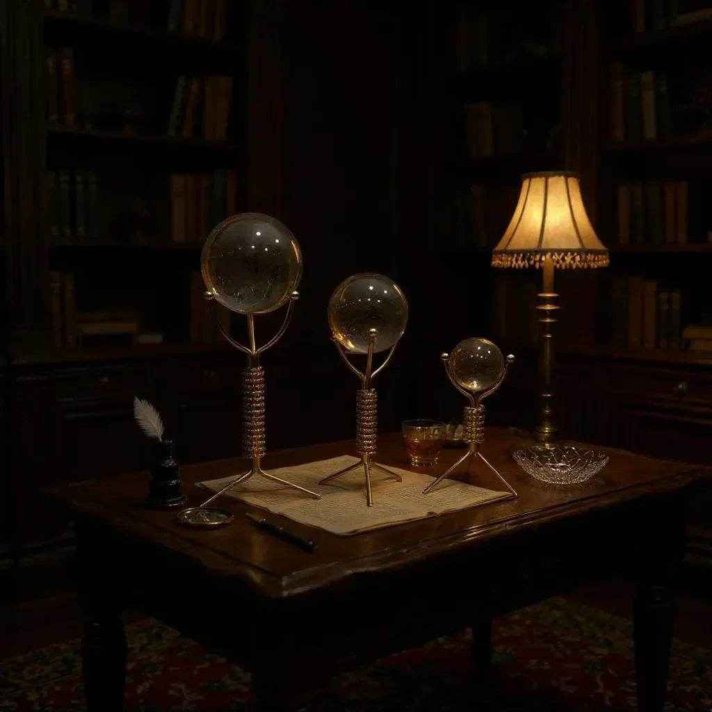 Escultura com Esfera de Vidro e Suporte em Ferro Dourado Alidolado - Alidolado