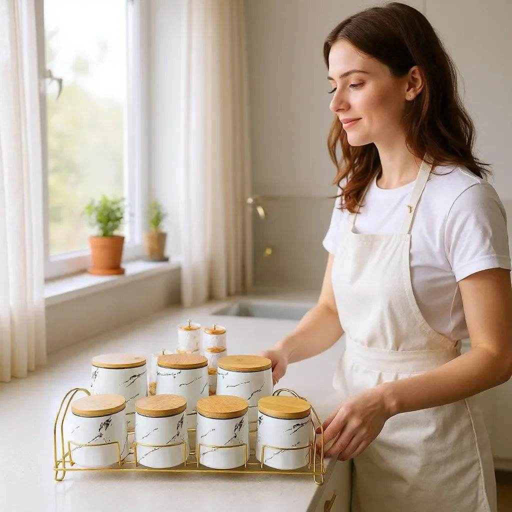 Conjunto de Cerâmica Branco com Tampas e Bandeja Alidolado - Alidolado