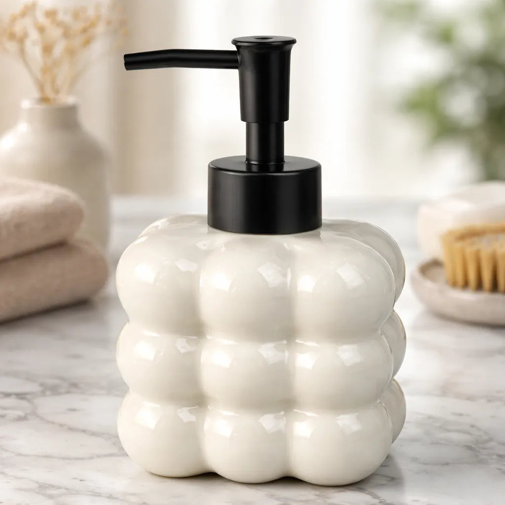 Dispenser de Vidro Preto Bolha com Bico Preto Fosco