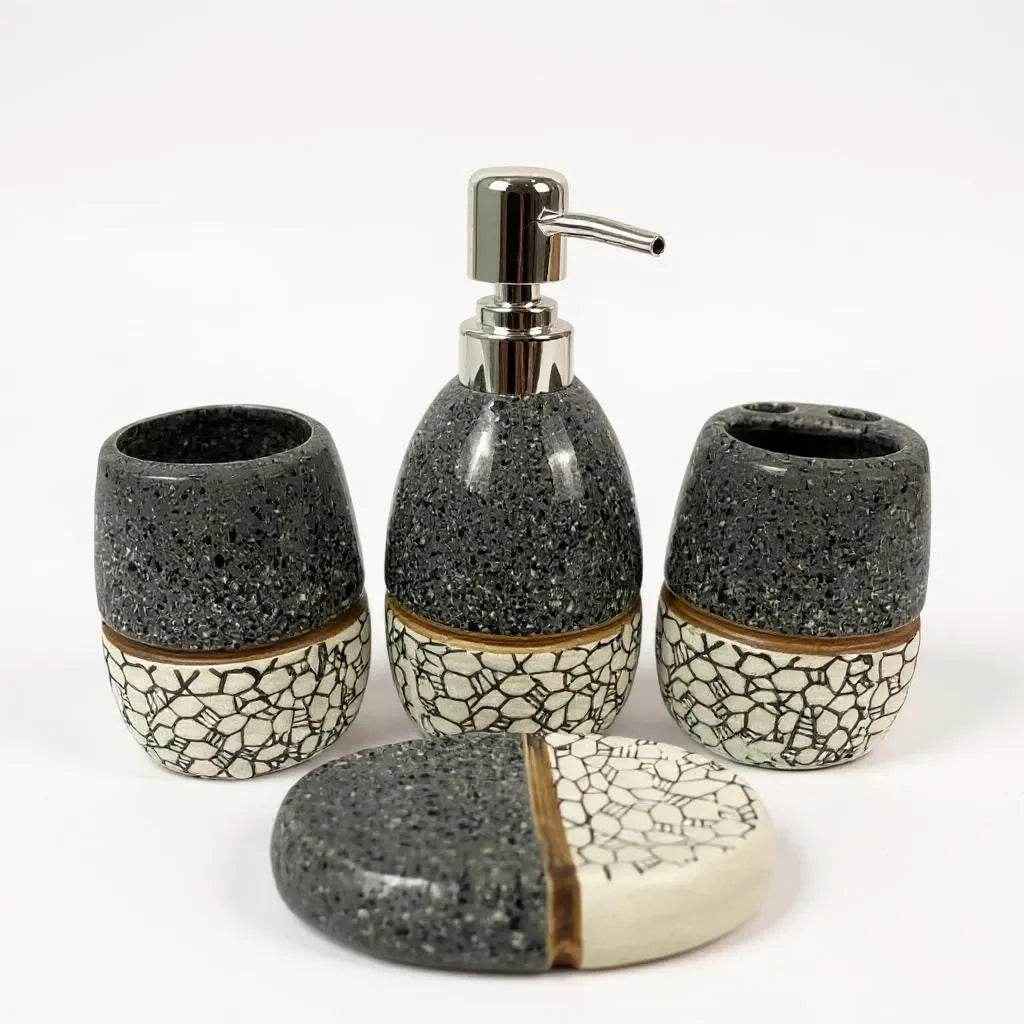 Conjunto de Banheiro Cerâmica Cinza com Branco Alidolado - Alidolado