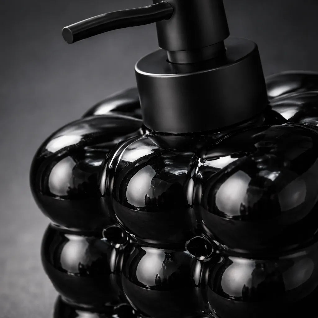 Dispenser de Vidro Preto Bolha com Bico Preto Fosco