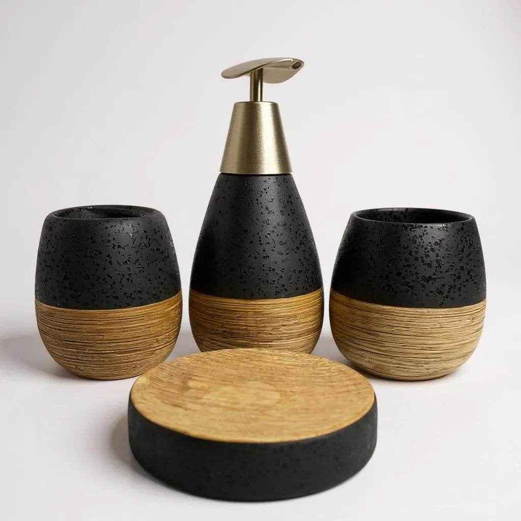 Conjunto de Banheiro Cerâmica Preto com Marrom Alidolado - Alidolado