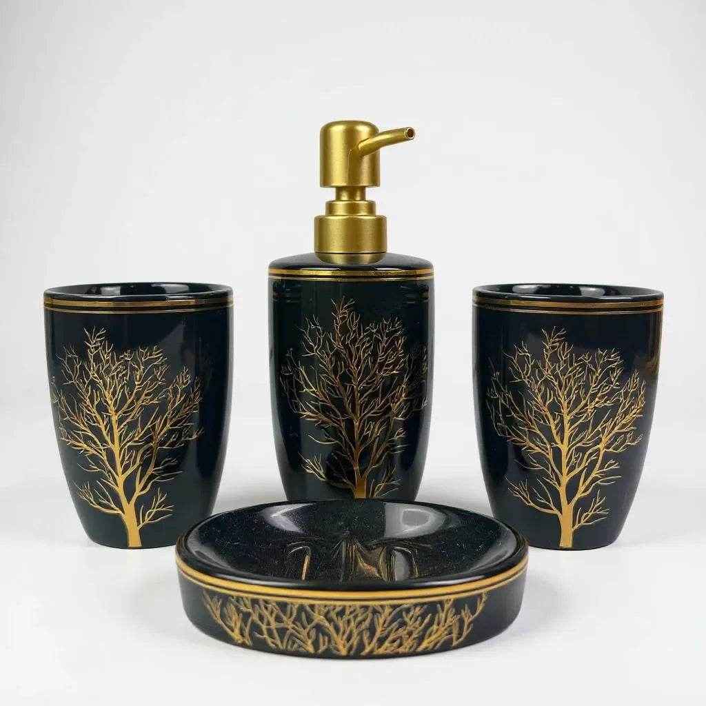 Conjunto de Banheiro Preto com Dourado Alidolado - Alidolado