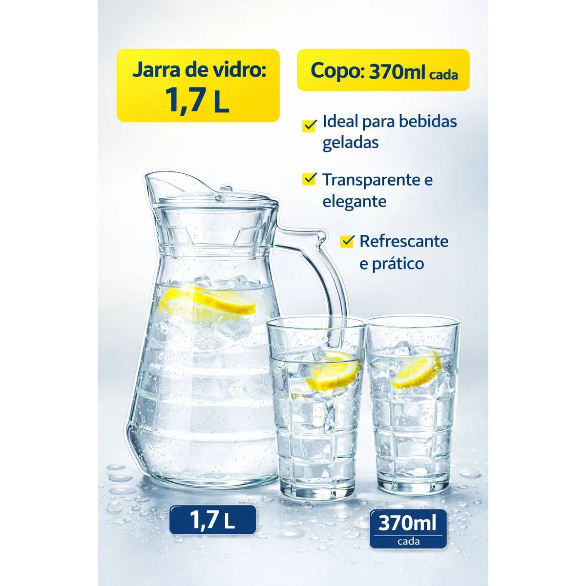 Conjunto de Jarra 1,7L e Copos de Vidro 370 ml Composicao: Vidro Contagem: 1 jarra + 6 copos - YZH-36/L7