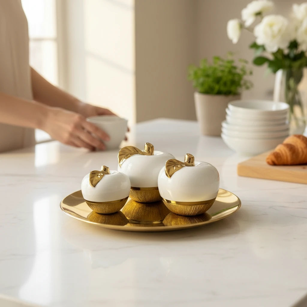 Conjunto de Escultura de Cerâmica Maçãs Decorativas