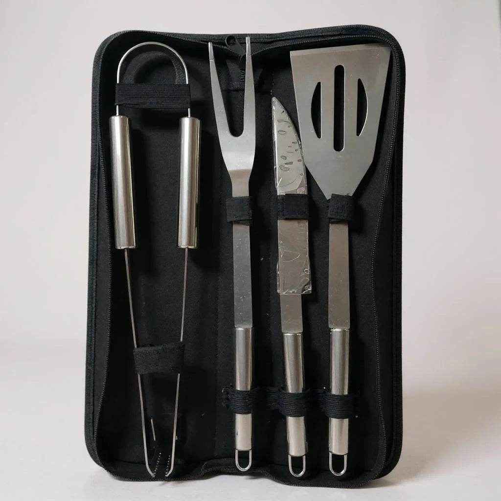 Kit para Churrasco com Estojo de Transporte – 4 Peças em Aço Inox - Alidolado