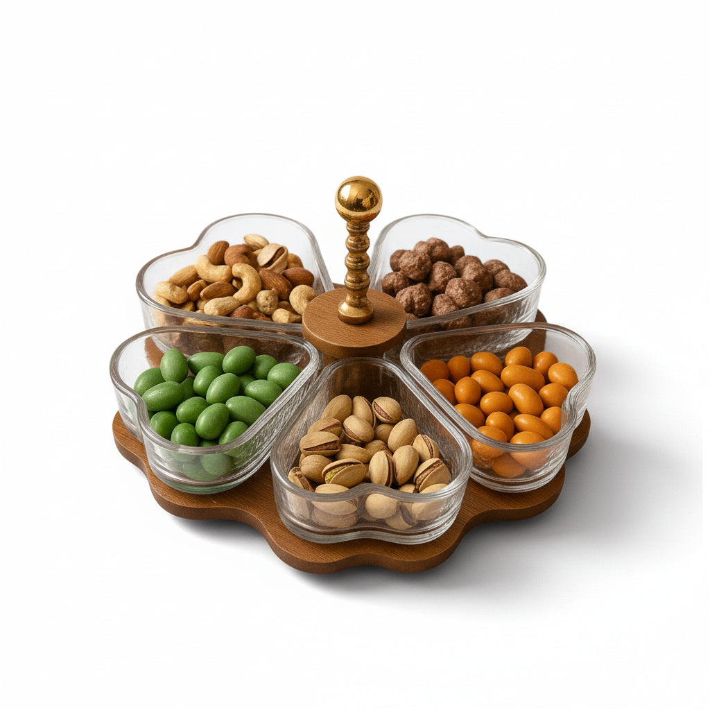 Petisqueira Giratória de Bambu com 5 Divisórias