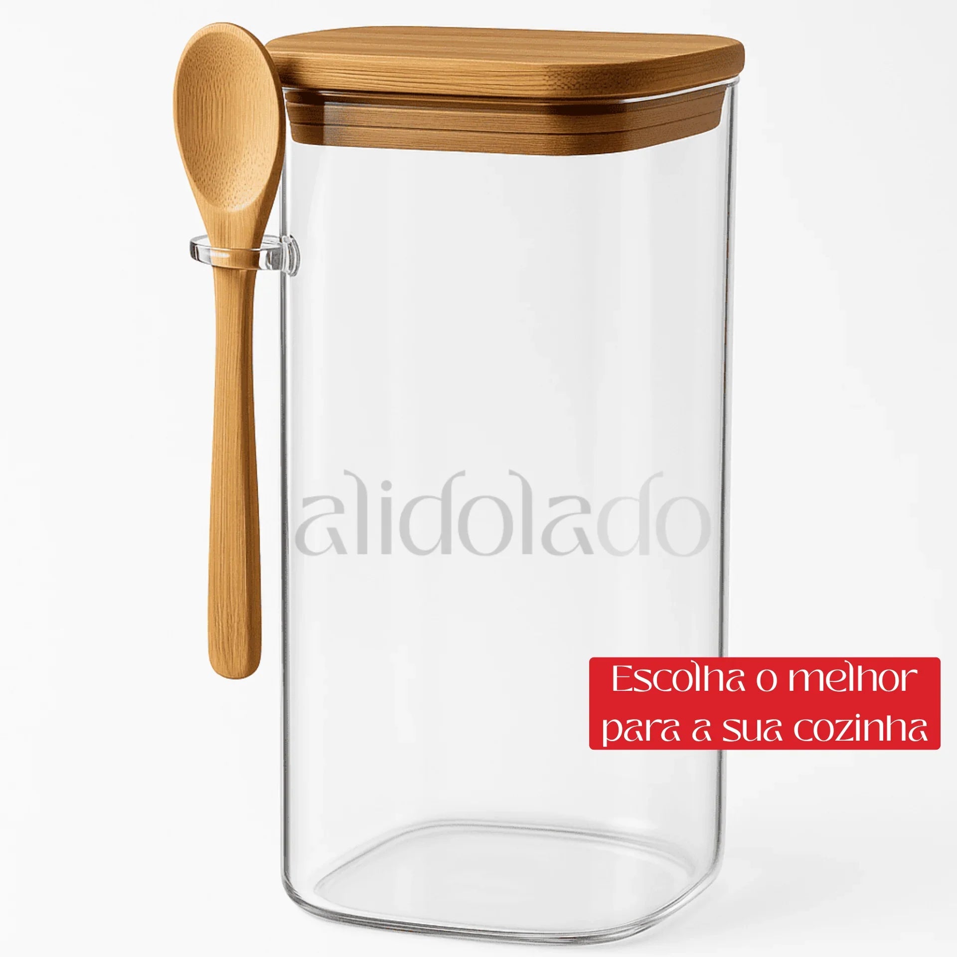 Pote de Vidro com Tampa de Bambu e Colher [MONTE O SEU KIT]