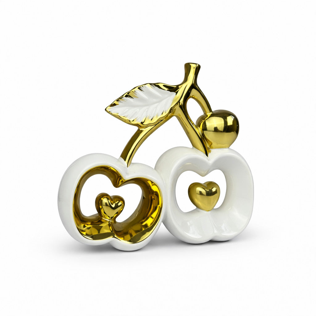 Conjunto de Esculturas Decorativas  Frutas em Cerâmica com Detalhes em Dourado ou Prata para Casa