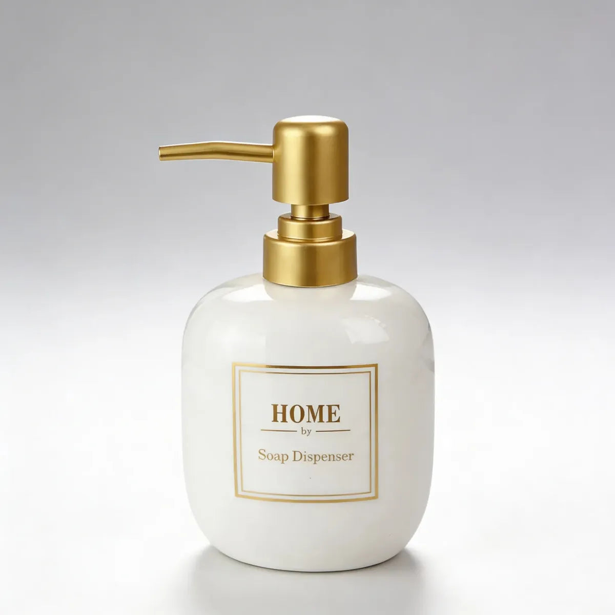 Dispenser de Sabonete Home Elegante em Cerâmica Branco com Tampa Dourada