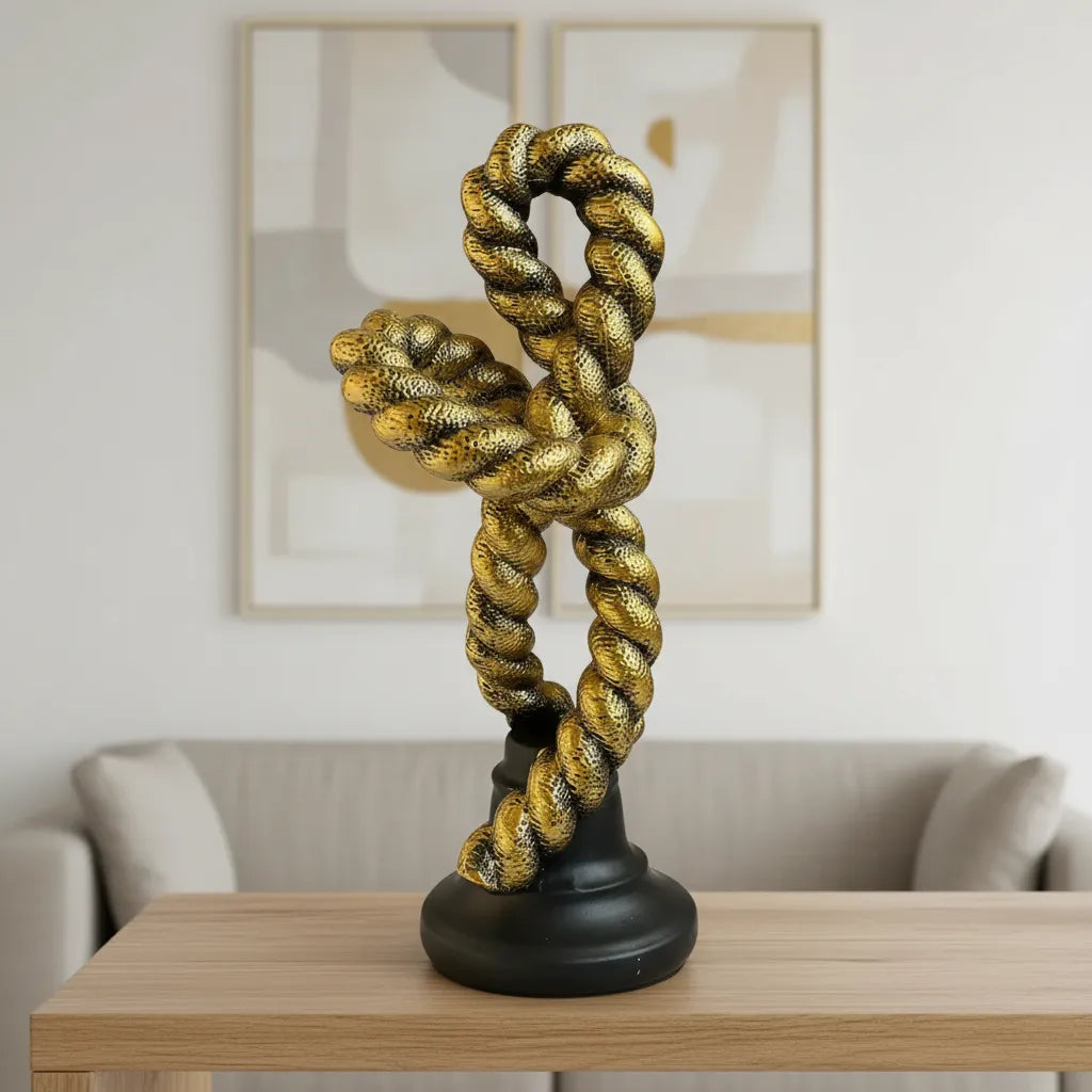Escultura Decorativa Abstrata Espiral Moderna Dourada em Resina