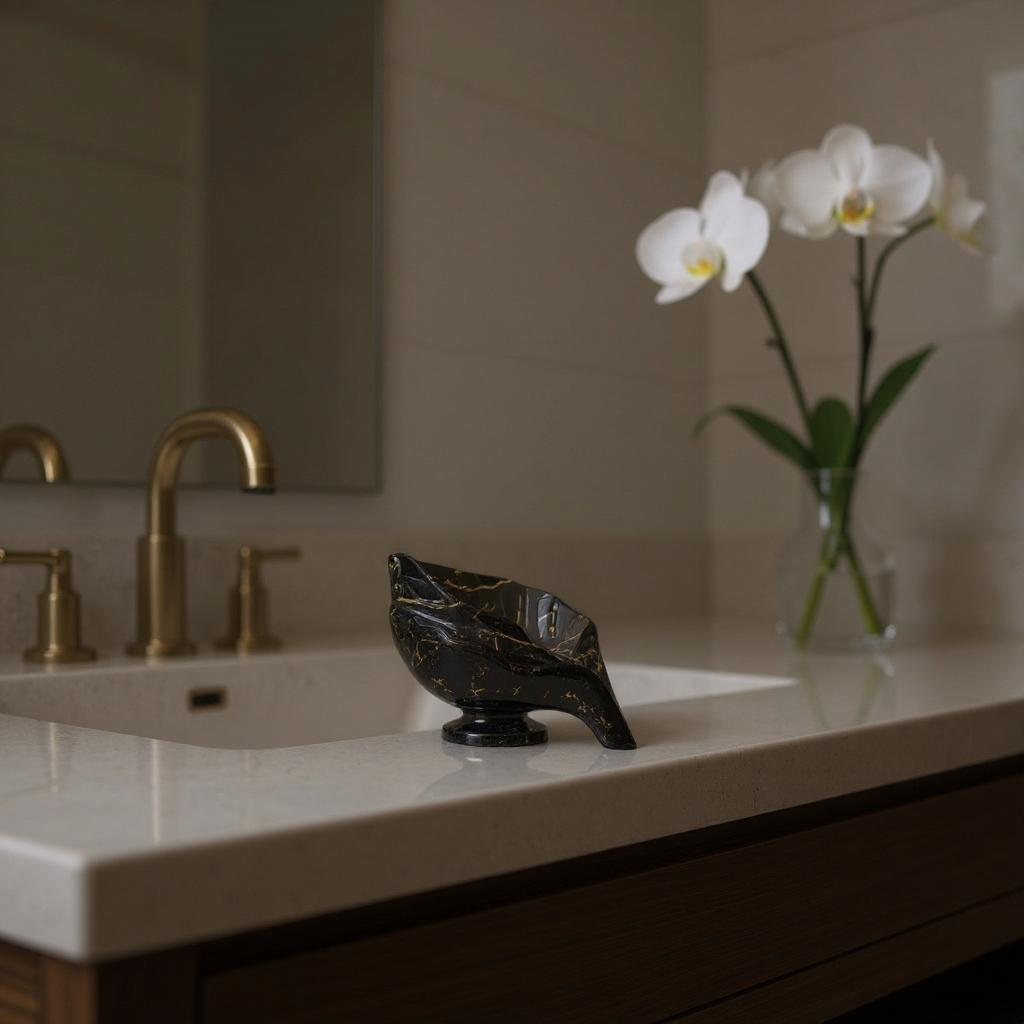 Saboneteira Cerâmica Branco com Dourado Alidolado