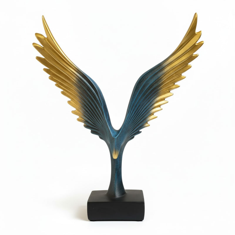 Escultura Decorativa Águia Majestosa em Resina Azul e Amarelo