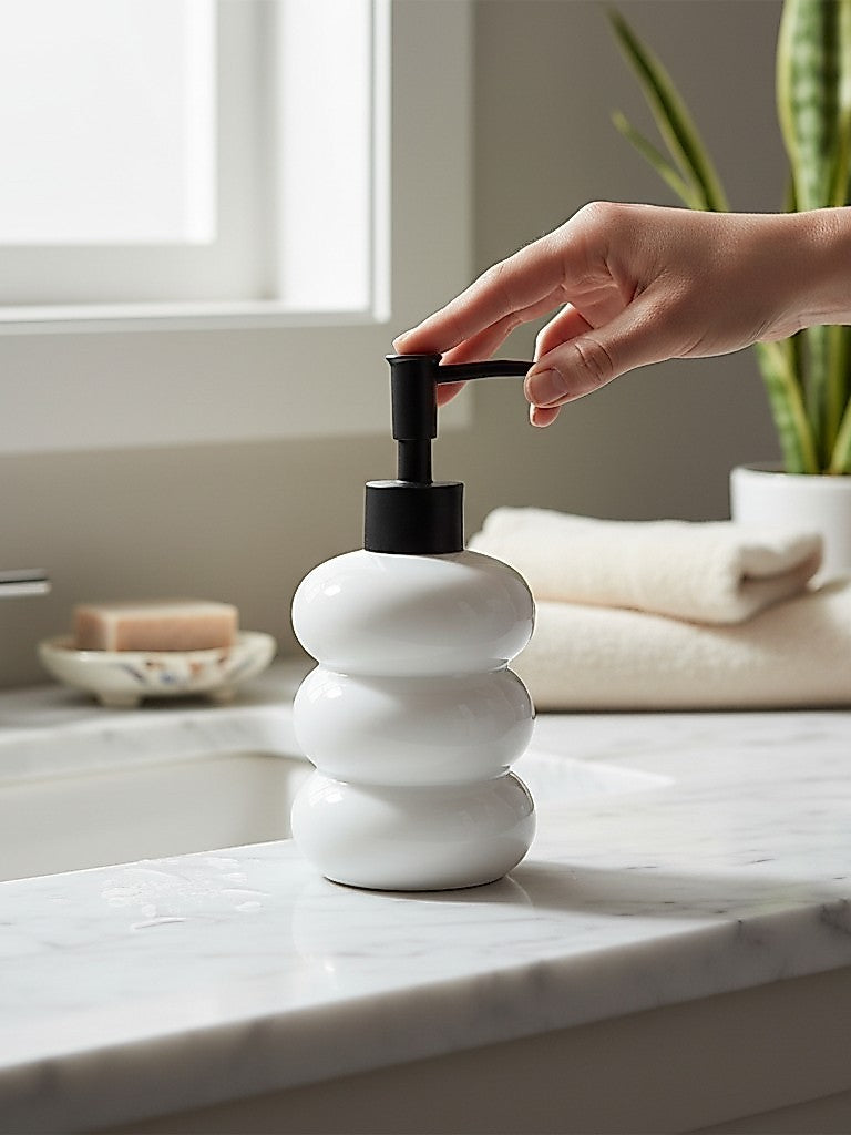 PAR de Dispensers de Sabonete Vidro Estilo Bolha Bico Preto Fosco