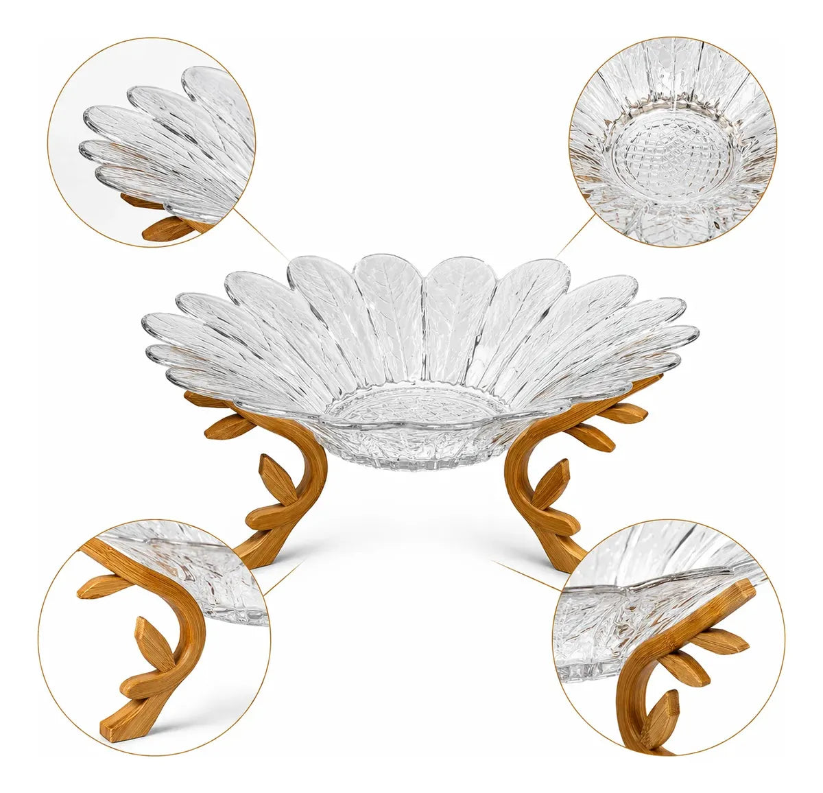 Fruteira de Vidro com Suporte em Bambu