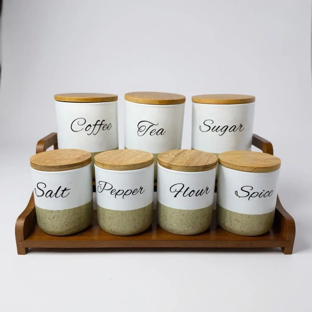 Conjunto de Cerâmica Branco com Bandeja de Madeira Alidolado