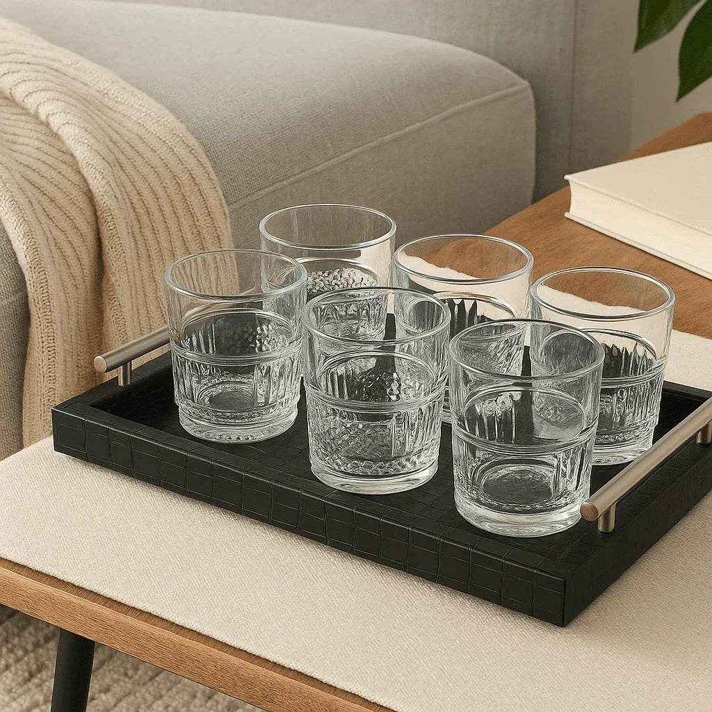 Conjunto de 6 Copos de Vidro 300ml com Detalhes Decorativos Alidolado