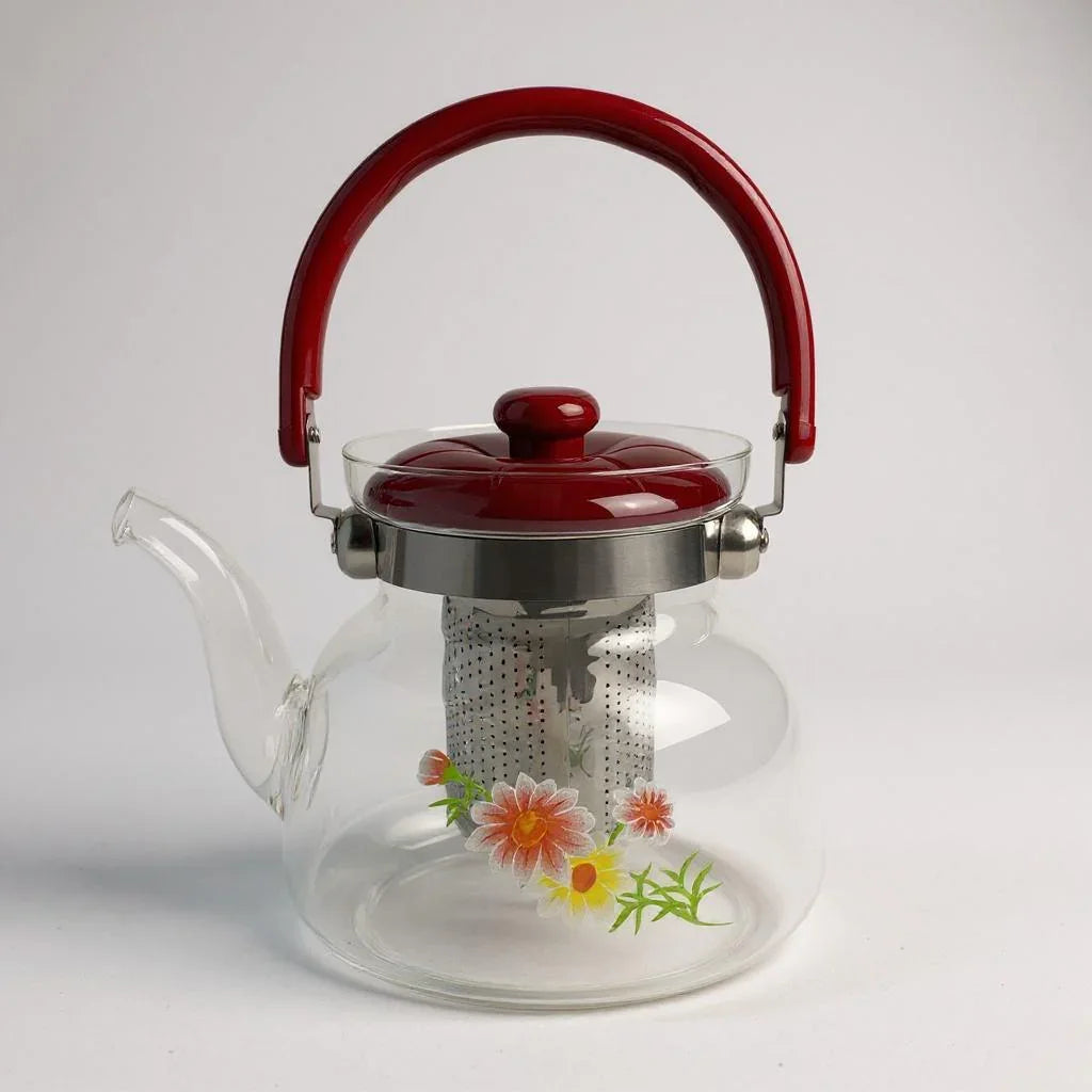 Chaleira de Vidro com Infusor e Alça Colorida 1,1L
