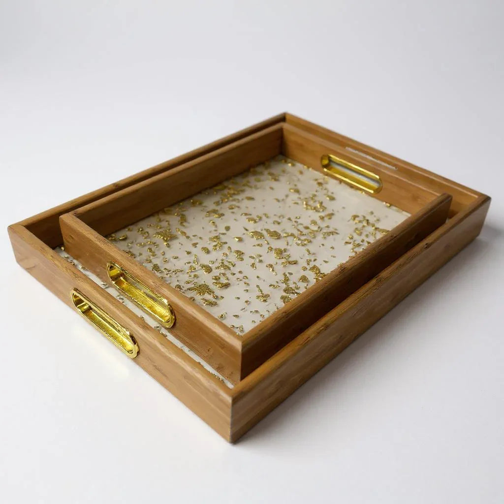 Bandeja Decorativa de Bambu Dourada Alidolado