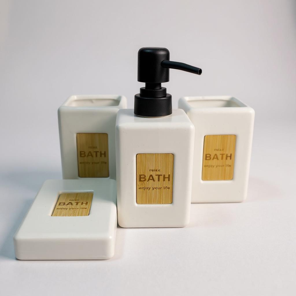 Conjunto de Banheiro Cerâmica Branco com Dourado 4 Peças Alidolado