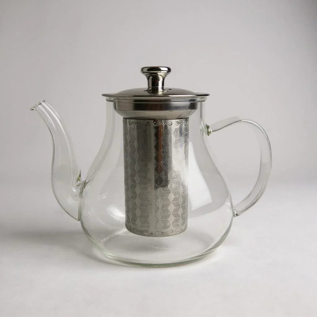 Chaleira de Vidro com Infusor Inox e Alça Decorada