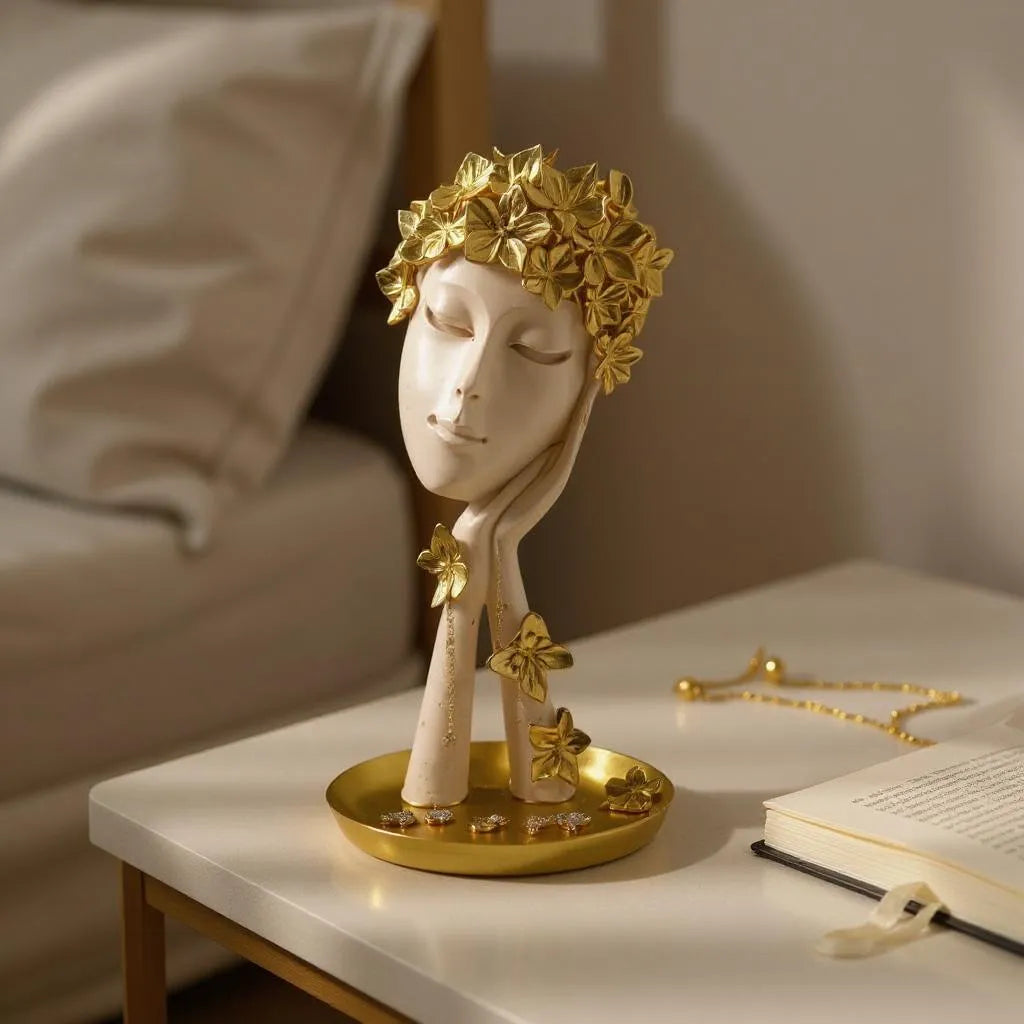 Escultura de Resina Flores e Borboletas Branco Alidolado