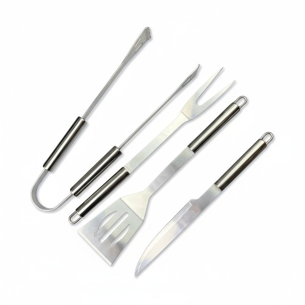 Kit para Churrasco com Estojo de Transporte – 4 Peças em Aço Inox
