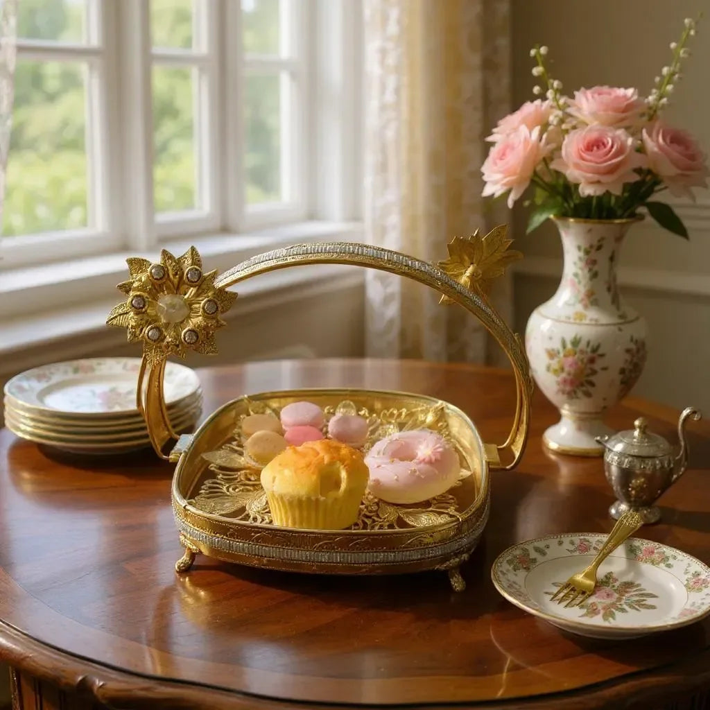 Cesta Decorativa com Base de Vidro Dourada Alidolado